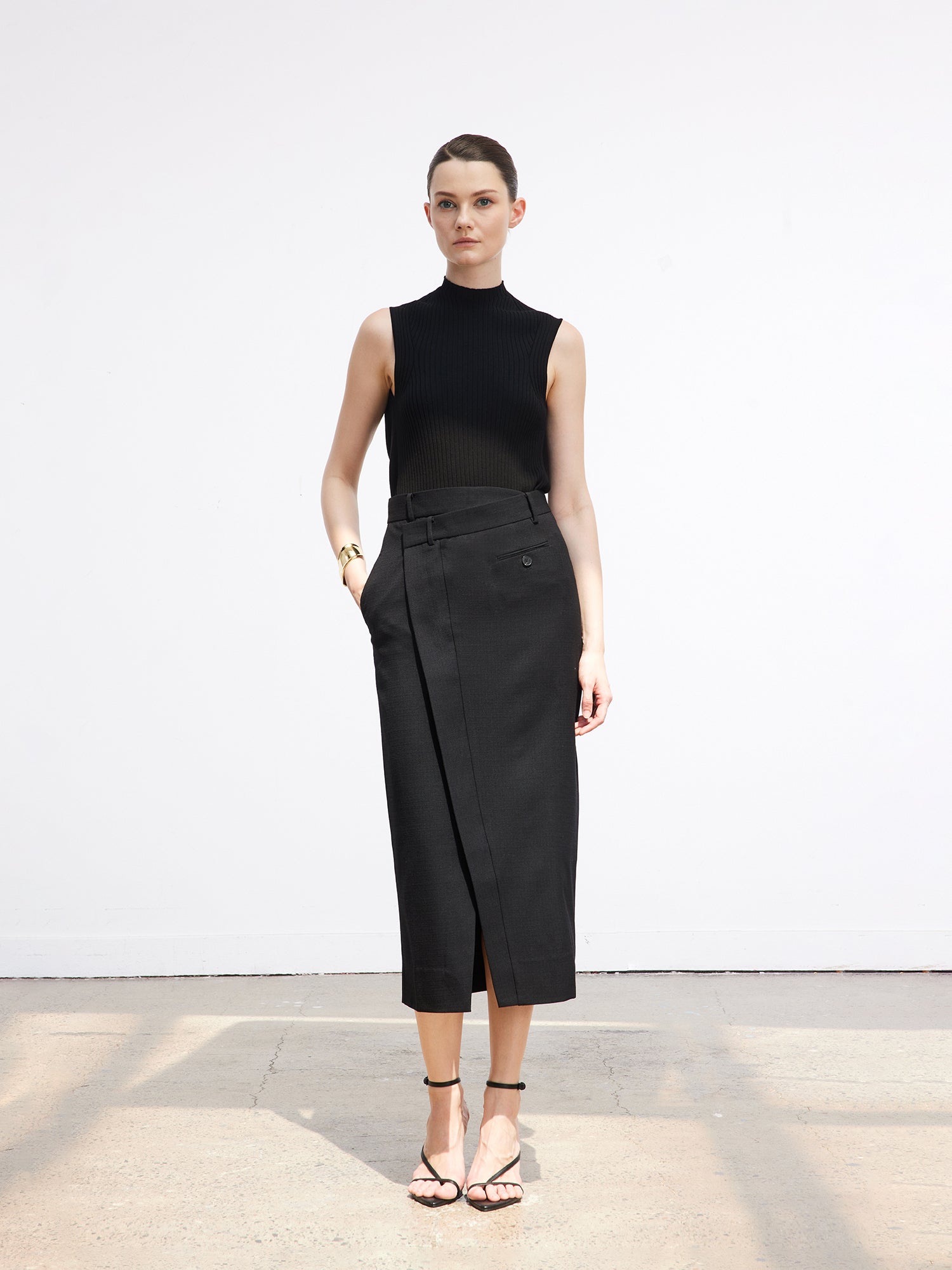 Asymmetric Wool Blend Black Half Skirt(Check Below Same Price With Taobao）