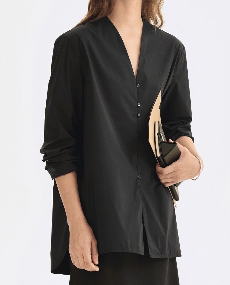 Tiitaa.com × Tiitaa: Modified Chinese V - Neck Long Sleeve Shirt (Check Below Same Price With Tmall） runway look in Black