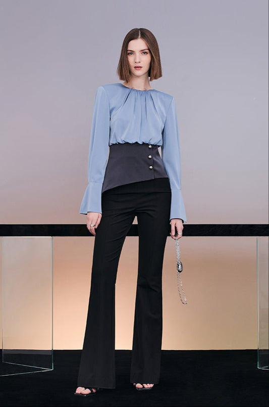 Tiitaa.com × Tiitaa: Blue Satin Long Sleeve Blouse(Check Below Same Price With Tmall） runway look in 4