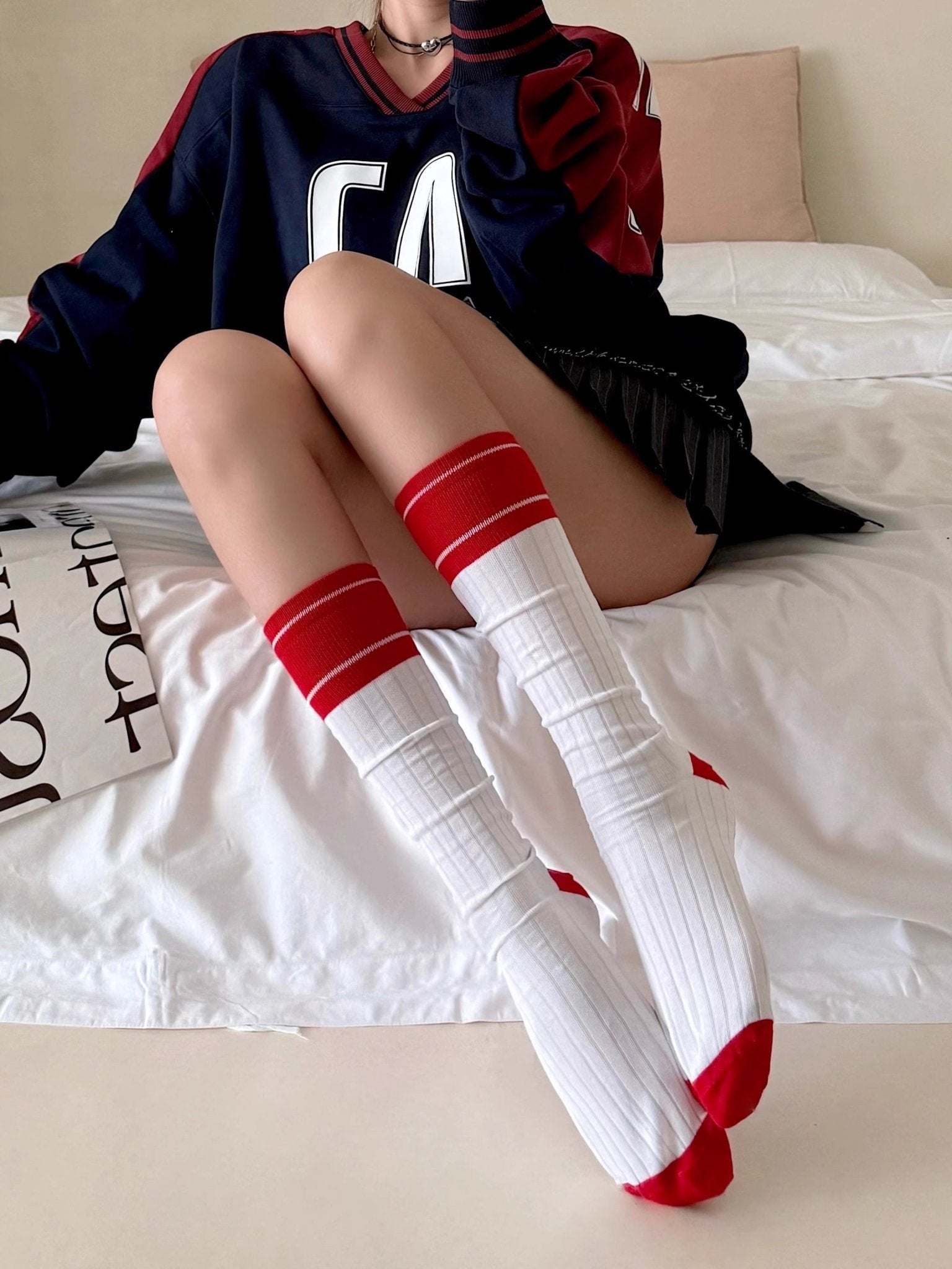 Tiitaa.com × Tiitaa: College Style Colorful Mid - calf Socks runway look in Red&White