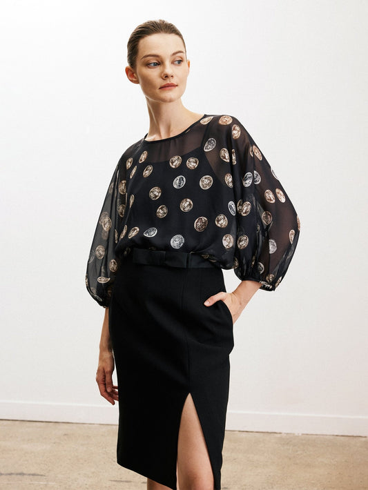 Tiitaa.com × Tiitaa: Polka Dot Printed Round Neck Silk Top(Check Below Same Price With Taobao） runway look in 6 - 8