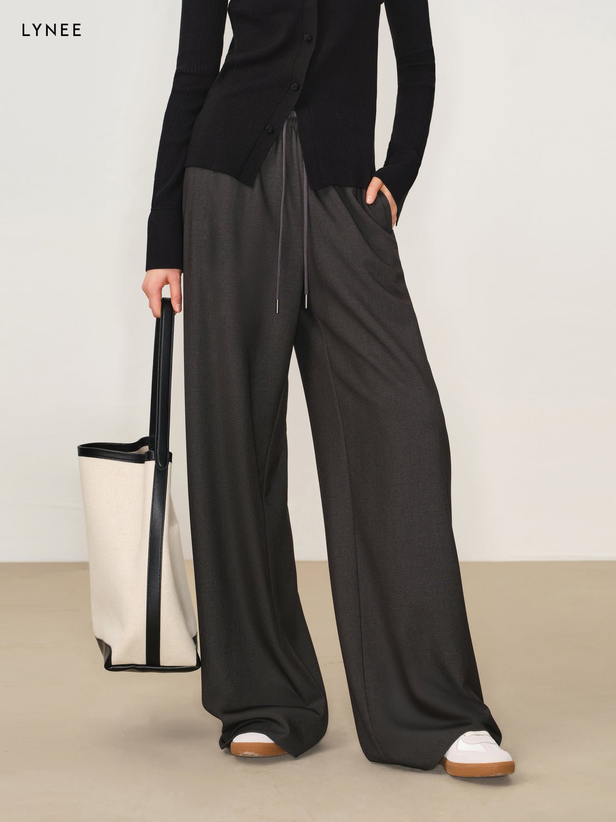 Tiitaa.com × Tiitaa: Drawstring Elastic Waist Wide Leg Pants(Check Below Same Price With Tmall） runway look in Gray