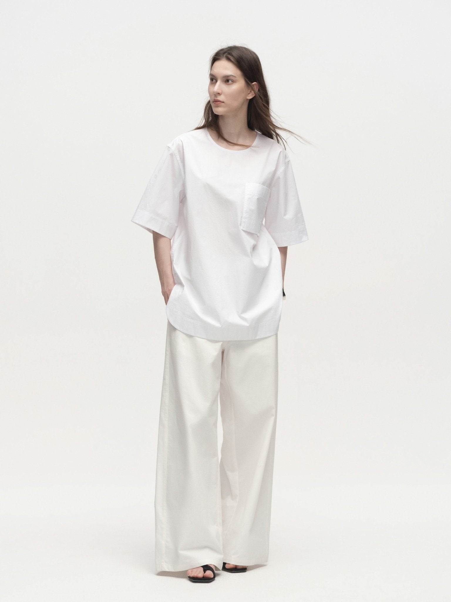 Tiitaa.com × Tiitaa: Textured High - waisted Wide - leg Pants(Check Below Same Price With Tmall） runway look in White