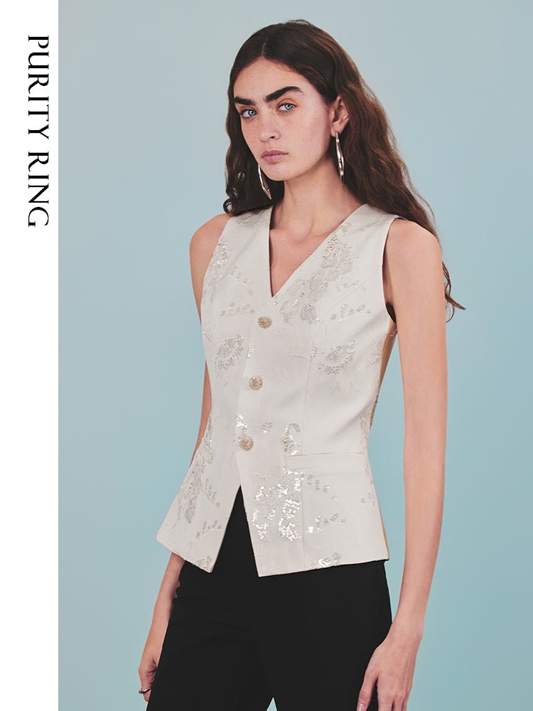 Tiitaa.com × Tiitaa: Sequin Embroidery V - Neck Vest(Check Below Same Price With Tmall） runway look in 0 - 2