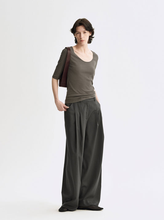 Tiitaa.com × Tiitaa: Slim fit T-shirt with seven - quarter sleeves(Check Below Same Price With Tmall） runway look in Gray - Green