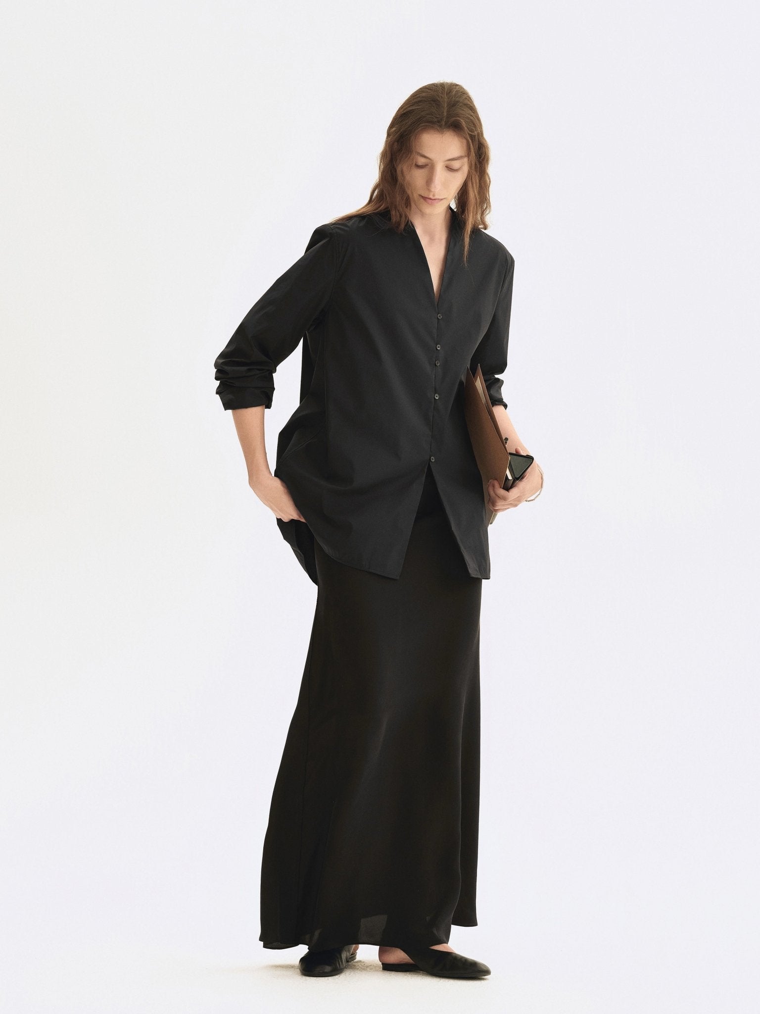 Tiitaa.com × Tiitaa: Modified Chinese V - Neck Long Sleeve Shirt (Check Below Same Price With Tmall） runway look in Black