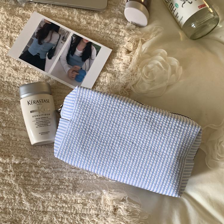 Tiitaa.com × Tiitaa: Striped Cosmetic Bag runway look in Blue