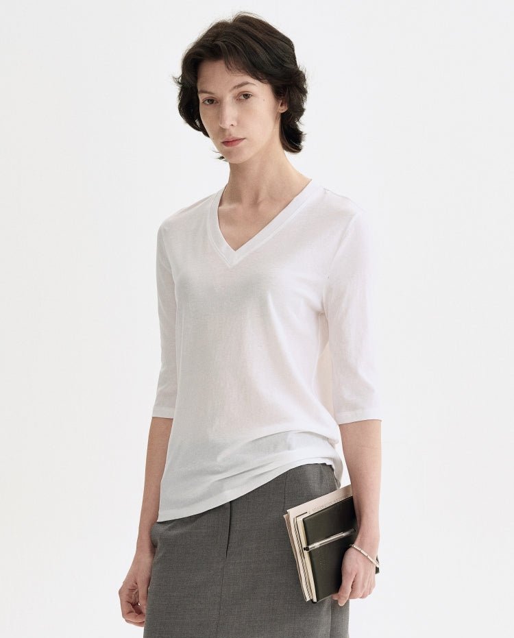Tiitaa.com × Tiitaa: Lightweight Seven - minute Sleeve T-shirt(Check Below Same Price With Tmall） runway look in White
