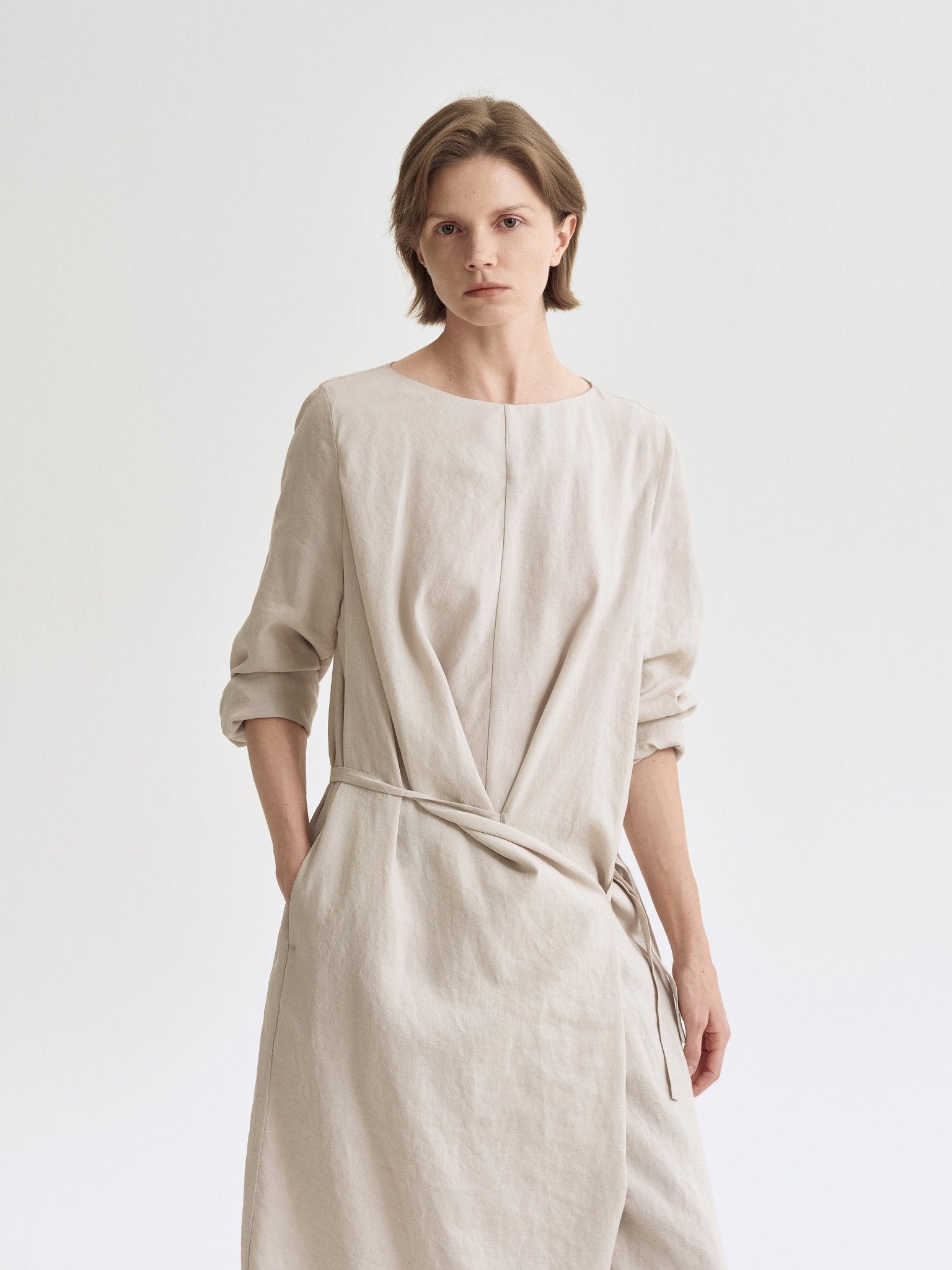 Tiitaa.com × Tiitaa: Twisted Side Tie Long Sleeve Dress(Check Below Same Price With Tmall） runway look in Almond