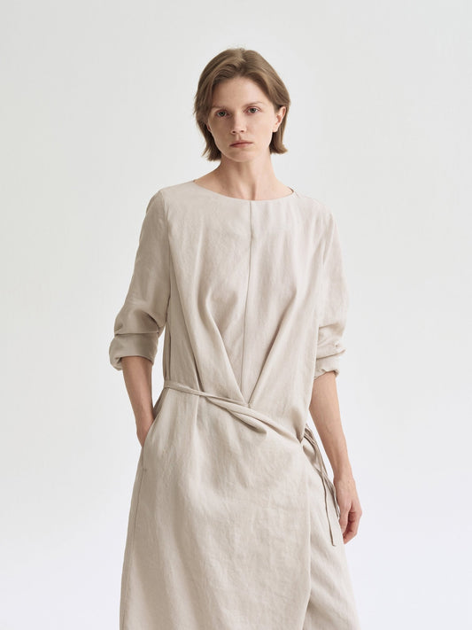 Tiitaa.com × Tiitaa: Twisted Side Tie Long Sleeve Dress(Check Below Same Price With Tmall） runway look in Almond