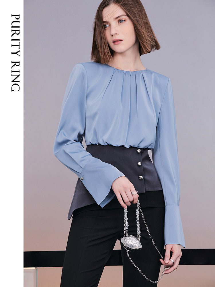 Tiitaa.com × Tiitaa: Blue Satin Long Sleeve Blouse(Check Below Same Price With Tmall） runway look in 4