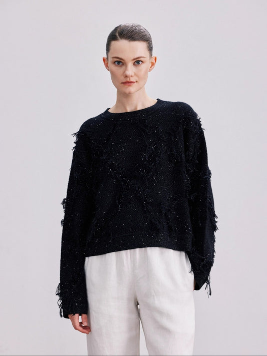 Tiitaa.com × Tiitaa: Fringe Pullover Sweater(Check Below Same Price With Taobao） runway look in Black