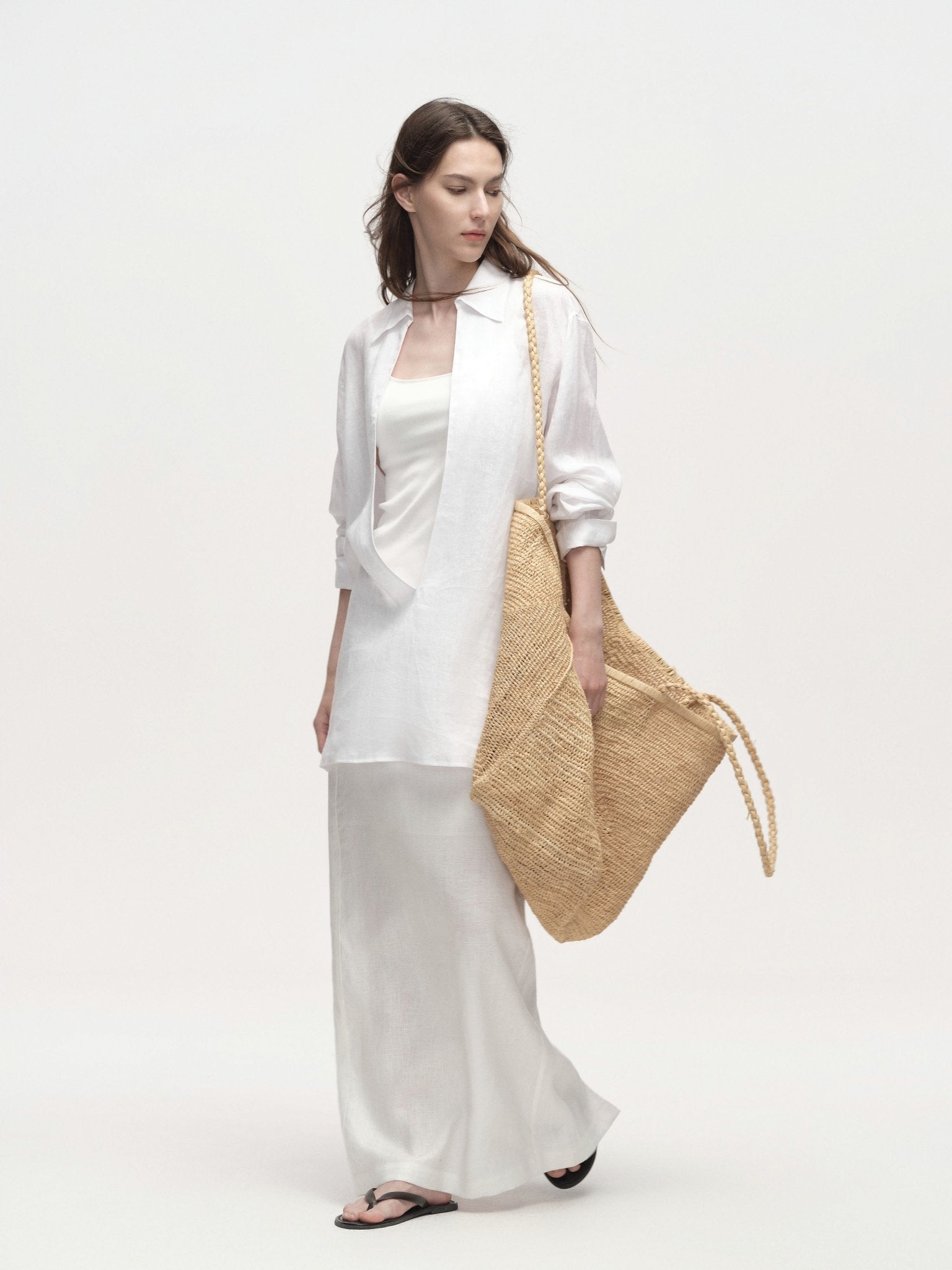 Tiitaa.com × Tiitaa: Deep V - neck Long Sleeve Shirt (Check Below Same Price With Tmall） runway look in White