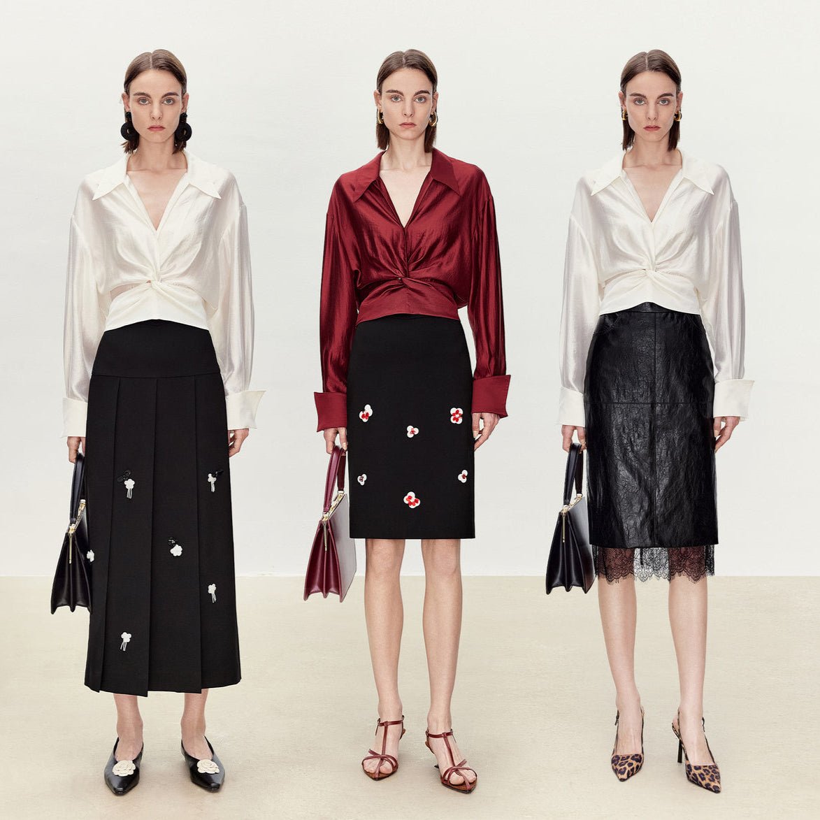 Tiitaa.com × Tiitaa: Glossy Textured Shirt(Check Below Same Price With Tmall） runway look in Burgundy