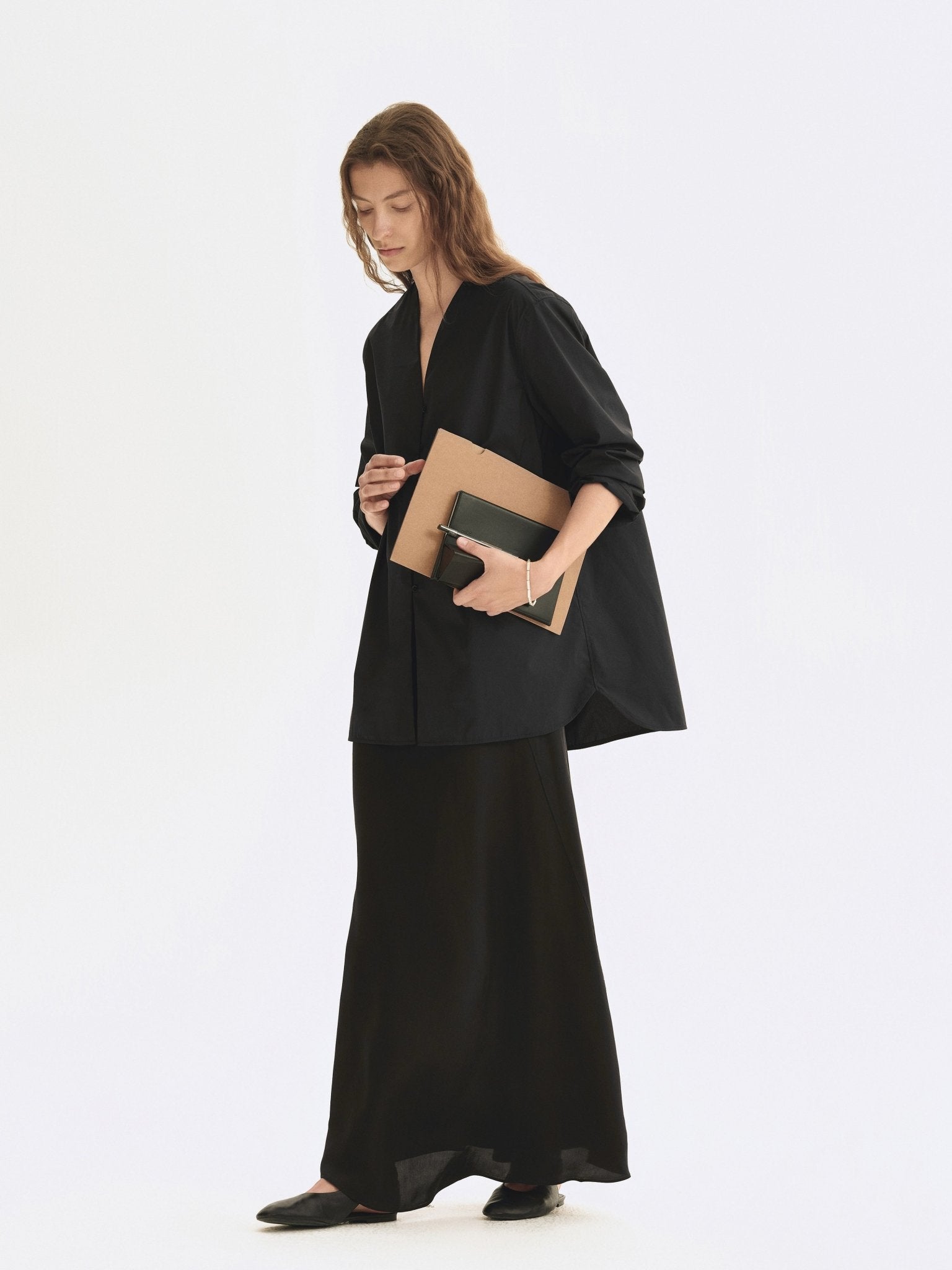 Tiitaa.com × Tiitaa: Modified Chinese V - Neck Long Sleeve Shirt (Check Below Same Price With Tmall） runway look in Black