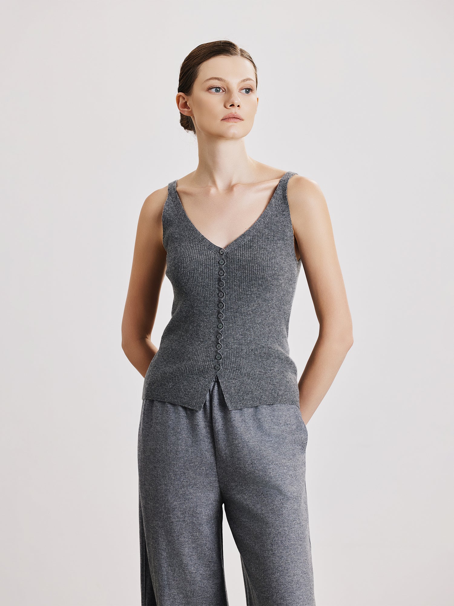 Tiitaa.com × Tiitaa: V - neck Decorated Cashmere Camisole(Check Below Same Price With Taobao） runway look in Gray