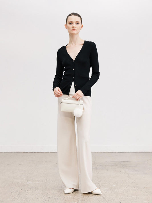 Tiitaa.com × Tiitaa: V - Neck Slim Fit Knit Cardigan(Check Below Same Price With Taobao） runway look in Black