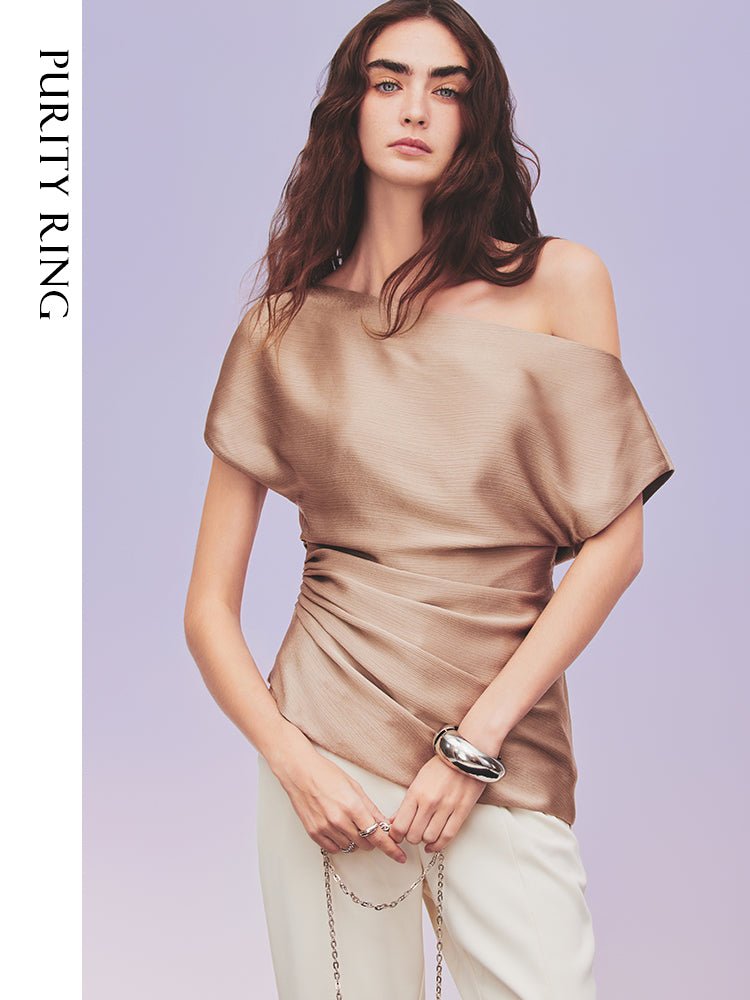 Tiitaa.com × Tiitaa: Asymmetric Design Satin Top(Check Below Same Price With Tmall） runway look in Mocha