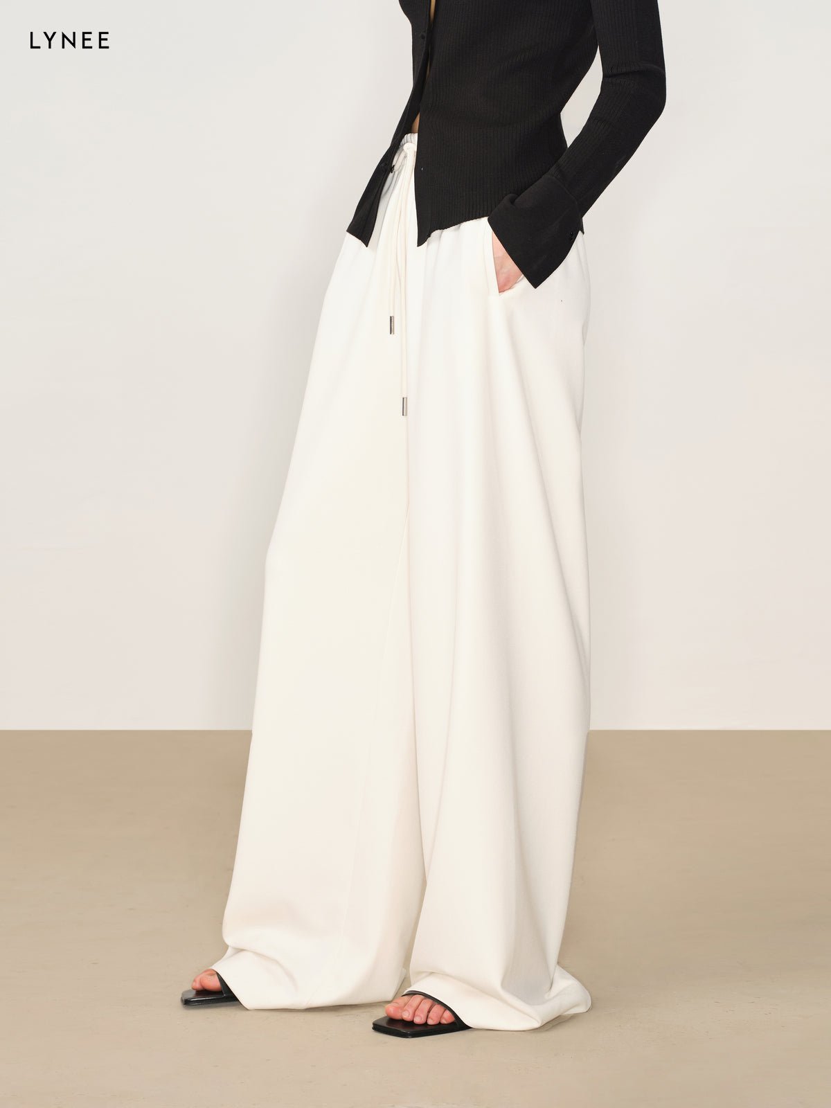Tiitaa.com × Tiitaa: Drawstring Elastic Waist Wide Leg Pants(Check Below Same Price With Tmall） runway look in Gray