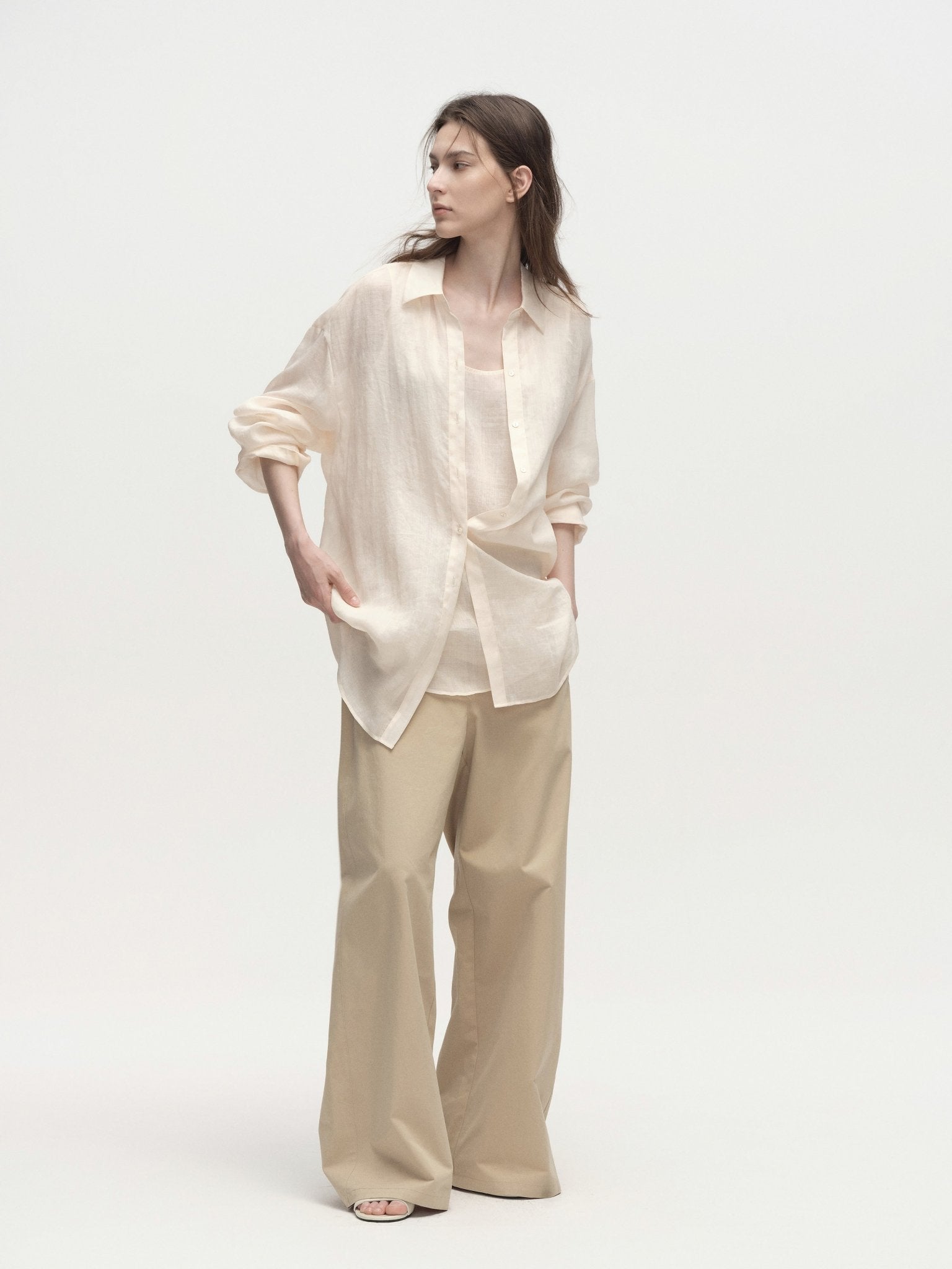 Tiitaa.com × Tiitaa: Textured High - waisted Wide - leg Pants(Check Below Same Price With Tmall） runway look in Khaki