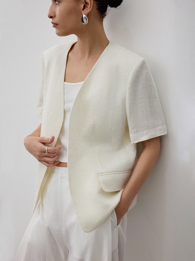 Tiitaa.com × Tiitaa: Deep V - neck Linen Blazer(Check Below Same Price With Tmall） runway look in Dark Gray