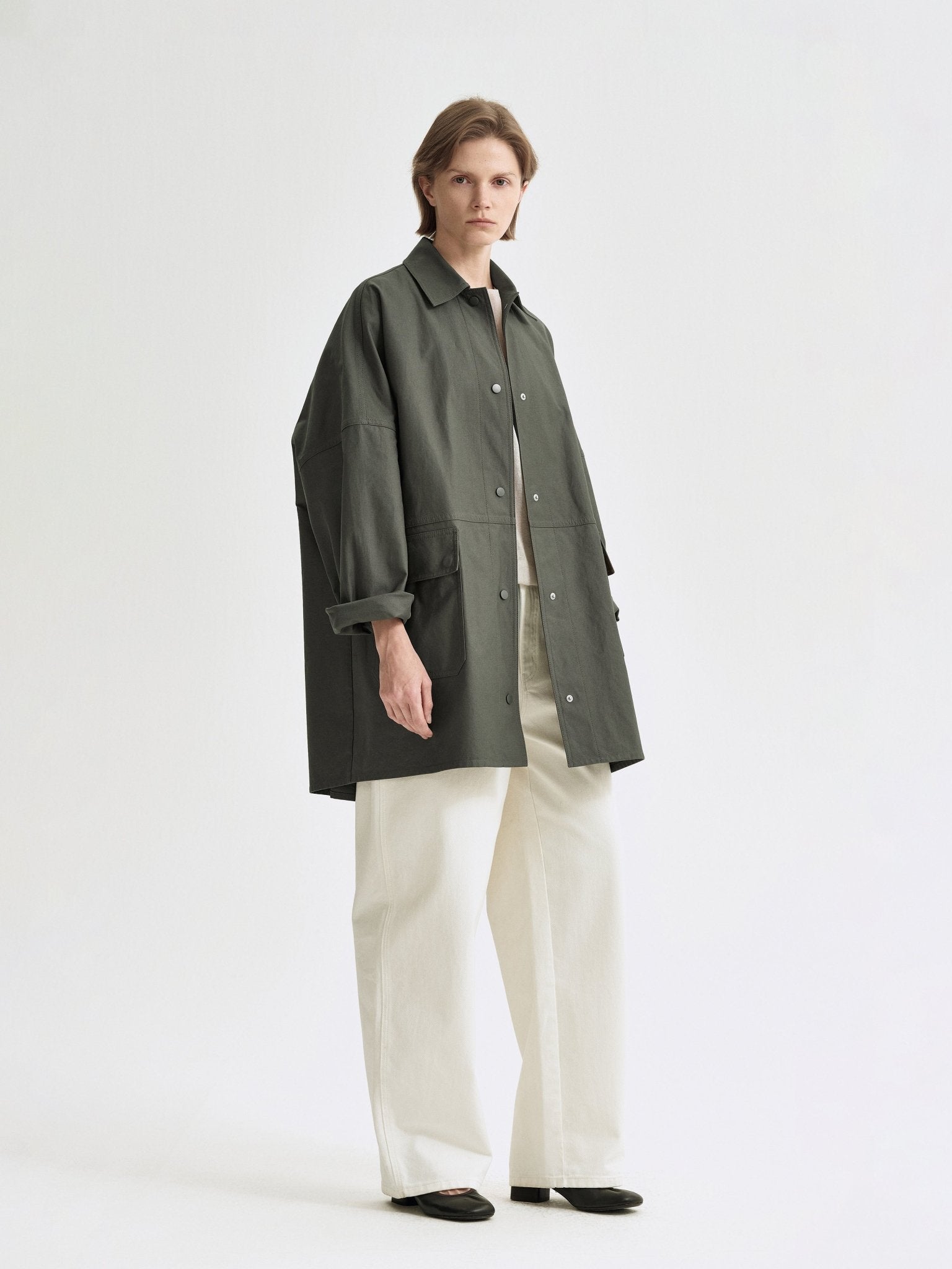 Tiitaa.com × Tiitaa: Silhouette Mid - length Jacket(Check Below Same Price With Tmall） runway look in Gray Green
