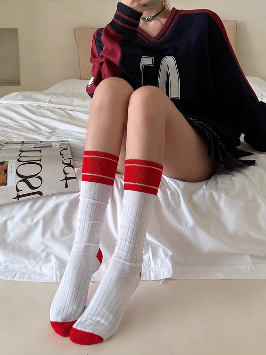 Tiitaa.com × Tiitaa: College Style Colorful Mid - calf Socks runway look in Red&White