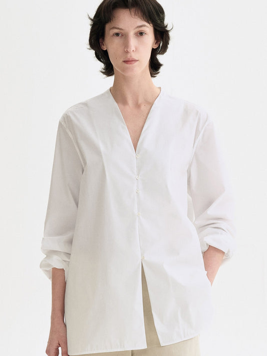 Tiitaa.com × Tiitaa: Modified Chinese V - Neck Long Sleeve Shirt (Check Below Same Price With Tmall） runway look in White