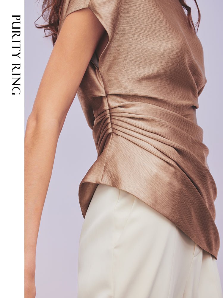Tiitaa.com × Tiitaa: Asymmetric Design Satin Top(Check Below Same Price With Tmall） runway look in Mocha