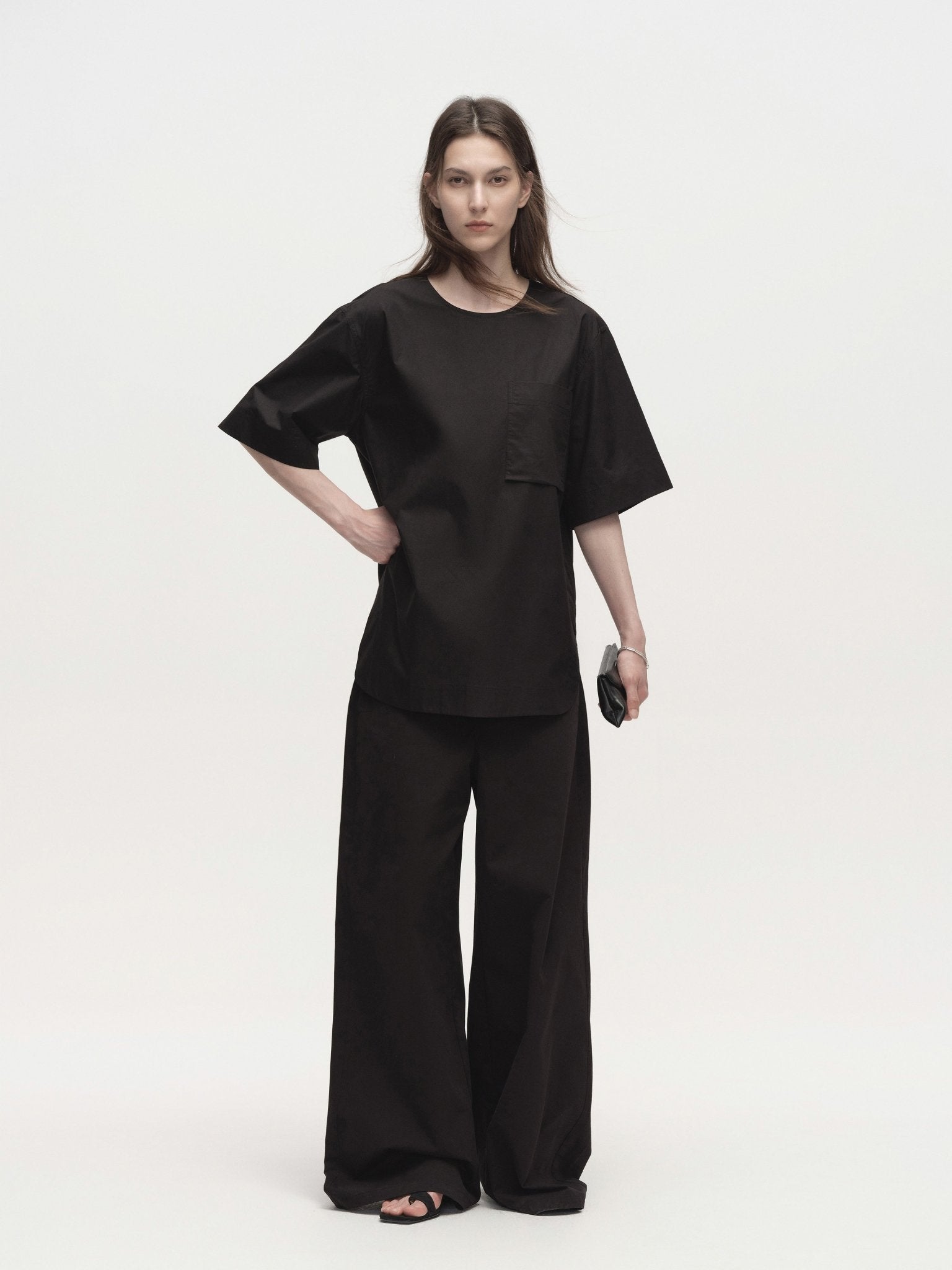 Tiitaa.com × Tiitaa: Textured High - waisted Wide - leg Pants(Check Below Same Price With Tmall） runway look in Black