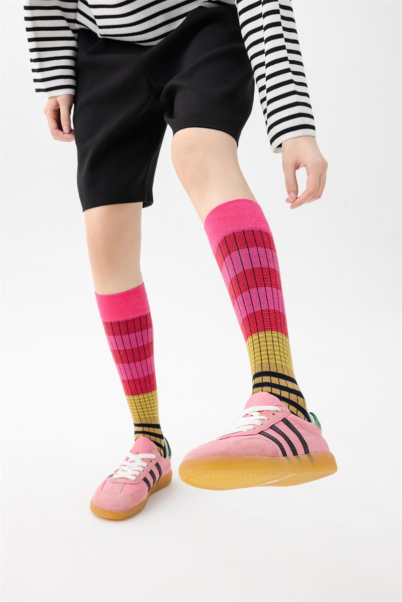 Tiitaa.com × Tiitaa: Gradient Stripe Color Clash Socks runway look in Pink
