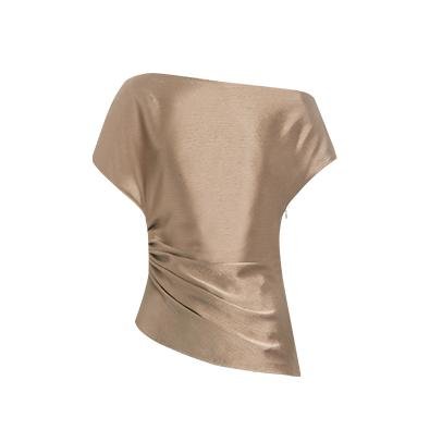 Tiitaa.com × Tiitaa: Asymmetric Design Satin Top(Check Below Same Price With Tmall） runway look in Mocha