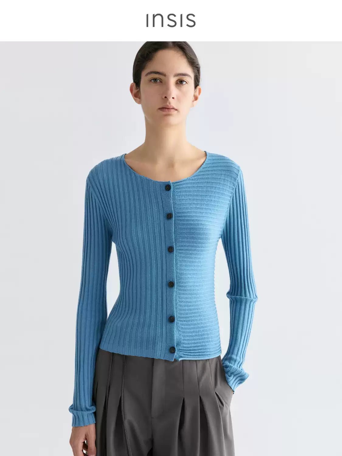 Tiitaa.com × Tiitaa: Crew Neck Sweater Striped Cardigan(Check Below Same Price With Tmall） runway look in Blue