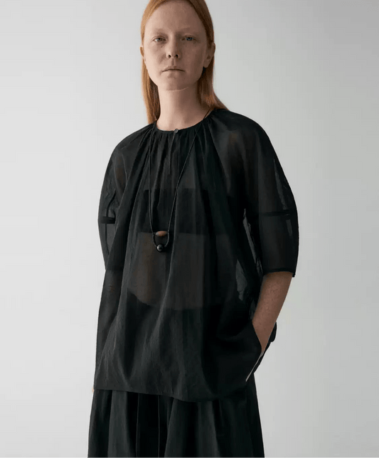 Tiitaa.com × Tiitaa: Cocoon Shape Crew Neck Blouse(Check Below Same Price With Tmall） runway look in Black