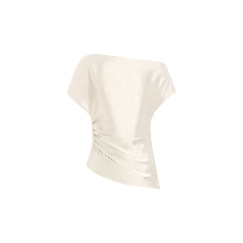 Tiitaa.com × Tiitaa: Asymmetric Design Satin Top(Check Below Same Price With Tmall） runway look in Beige