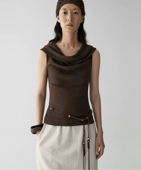 Tiitaa.com × Tiitaa: Twisted One - shoulder T-shirt(Check Below Same Price With Tmall） runway look in Brown