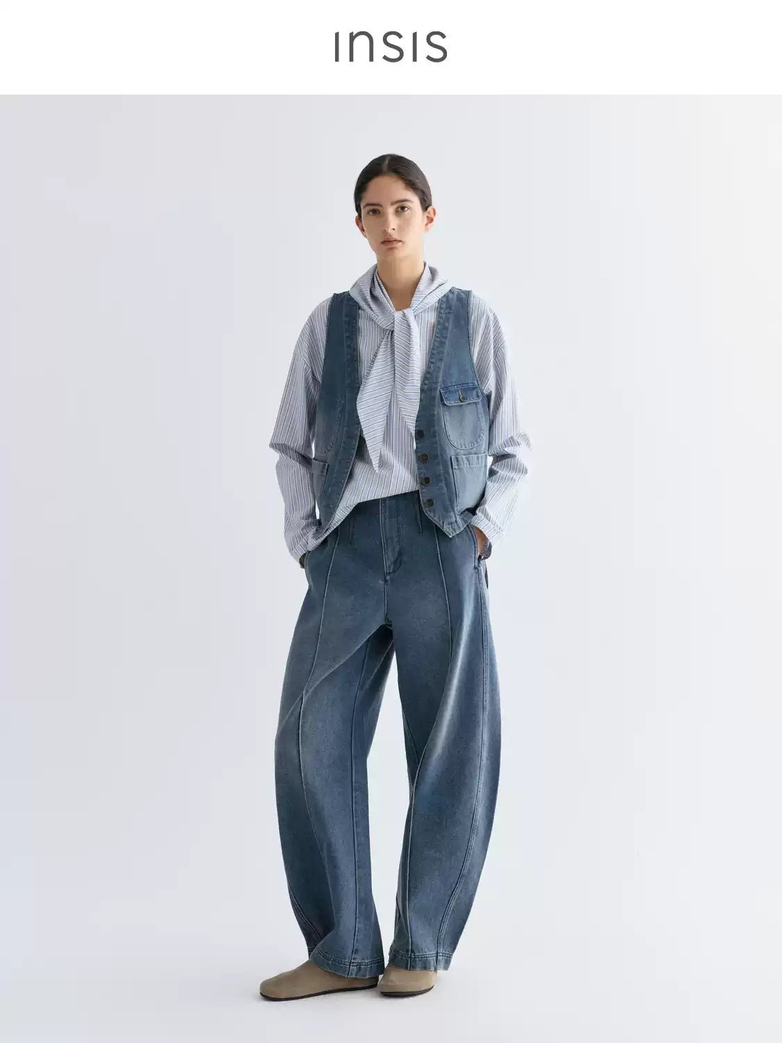 Tiitaa.com × Tiitaa: Multi - pocket Denim Vest(Check Below Same Price With Tmall） runway look in Vintage Medium Blue