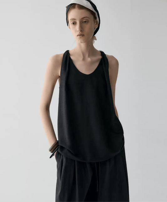 Tiitaa.com × Tiitaa: Twisted Straps V - neck Top(Check Below Same Price With Tmall） runway look in Black