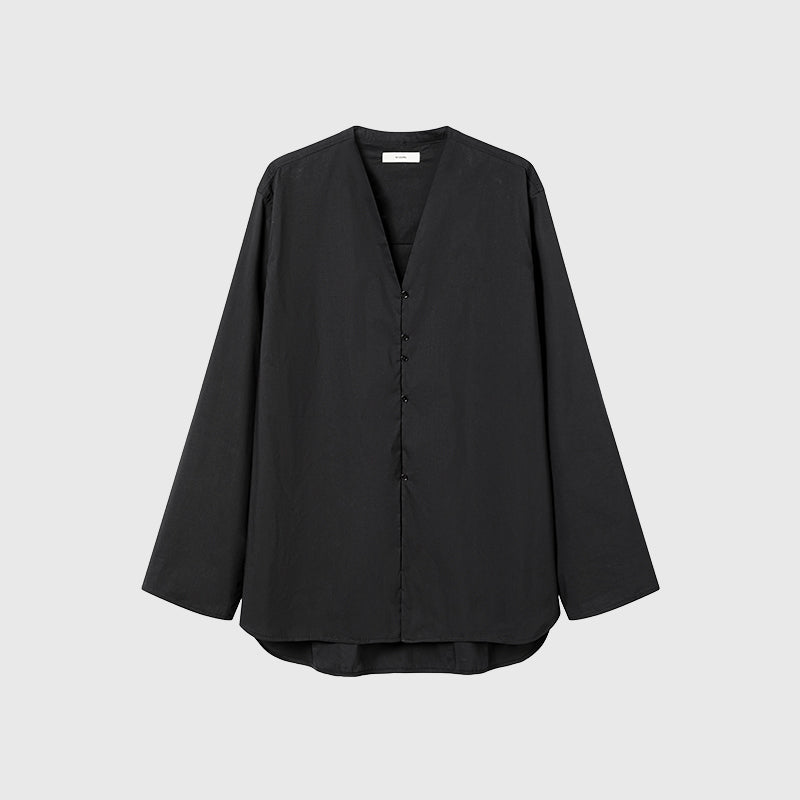 Tiitaa.com × Tiitaa: Modified Chinese V - Neck Long Sleeve Shirt (Check Below Same Price With Tmall） runway look in Black