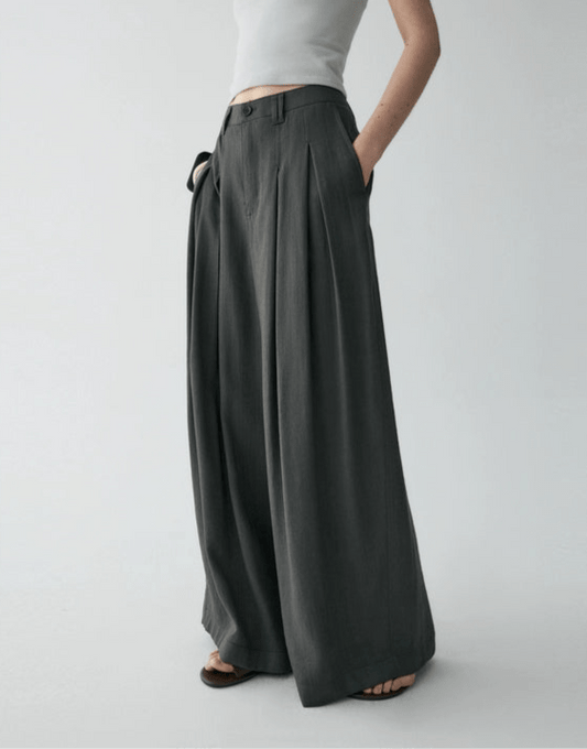 Tiitaa.com × Tiitaa: Wide - leg Pants With Double - pleated Waistband(Check Below Same Price With Tmall） runway look in Gray