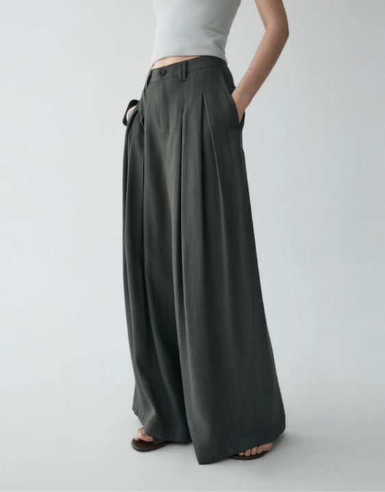 Tiitaa.com × Tiitaa: Wide - leg Pants With Double - pleated Waistband(Check Below Same Price With Tmall） runway look in Gray
