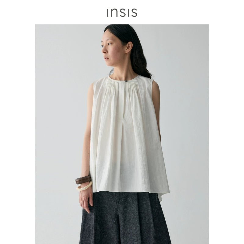 Tiitaa.com × Tiitaa: Half Placket Silhouette Sleeveless Shirt(Check Below Same Price With Tmall） runway look in White