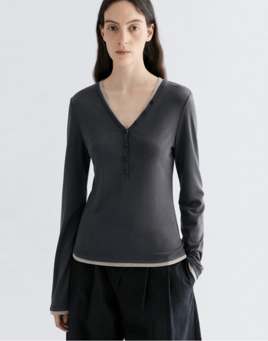 Tiitaa.com × Tiitaa: Long Sleeve Shirt with One Side Button Finish(Check Below Same Price With Tmall） runway look in Gray