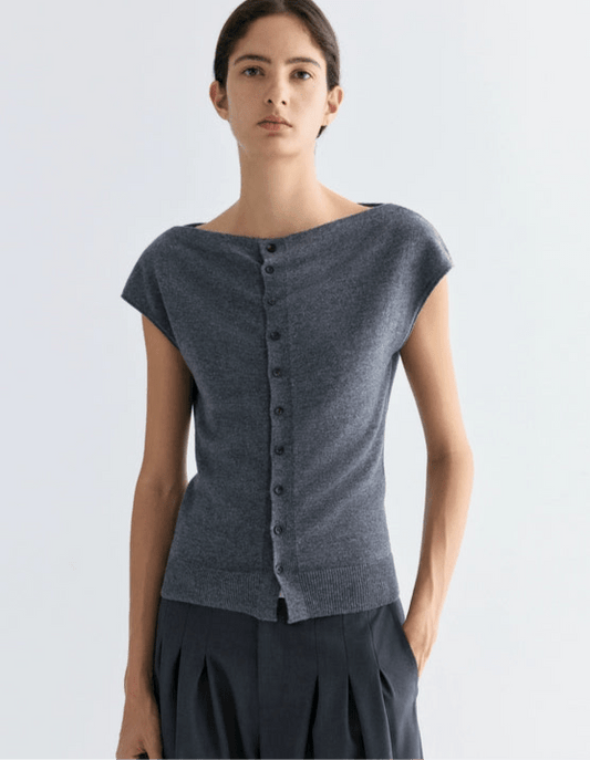 Tiitaa.com × Tiitaa: Flying Sleeve Swing Neck Knit(Check Below Same Price With Tmall） runway look in Gray