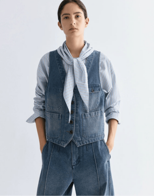 Tiitaa.com × Tiitaa: Multi - pocket Denim Vest(Check Below Same Price With Tmall） runway look in Vintage Medium Blue