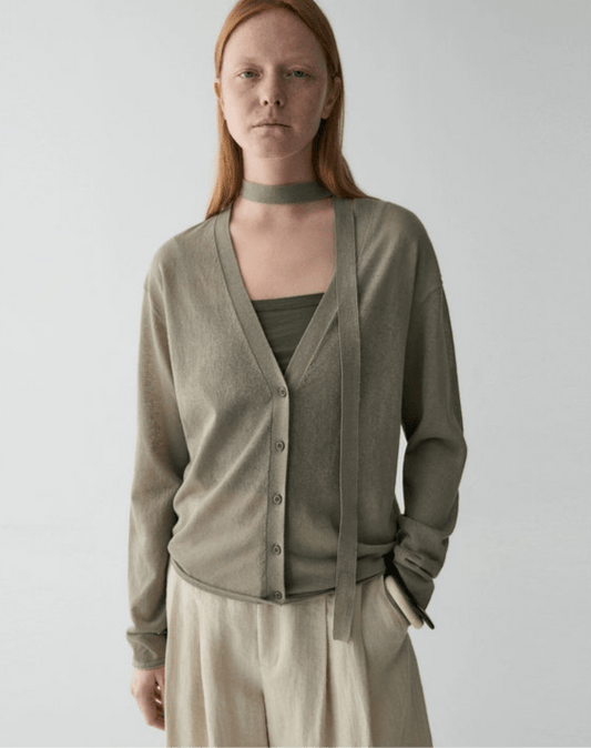 Tiitaa.com × Tiitaa: V - Neck Ribbon Knit Cardigan(Check Below Same Price With Tmall） runway look in Light green