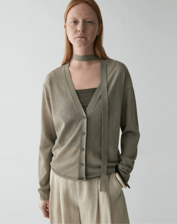 Tiitaa.com × Tiitaa: V - Neck Ribbon Knit Cardigan(Check Below Same Price With Tmall） runway look in Light green
