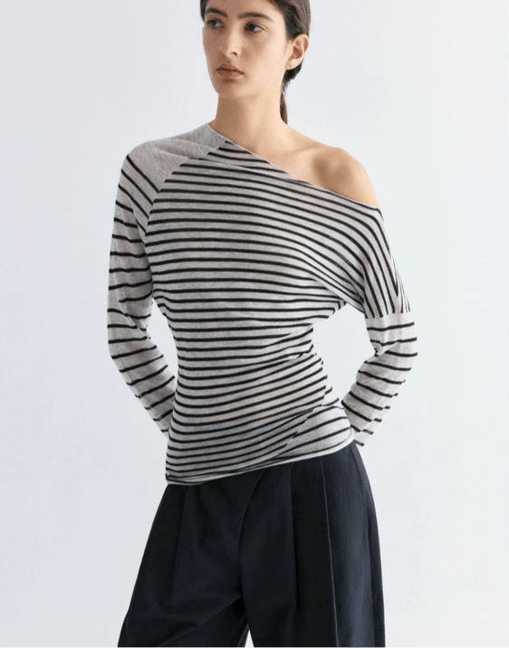Tiitaa.com × Tiitaa: Slanted Shoulder Striped Knit Sweater(Check Below Same Price With Tmall） runway look in 4