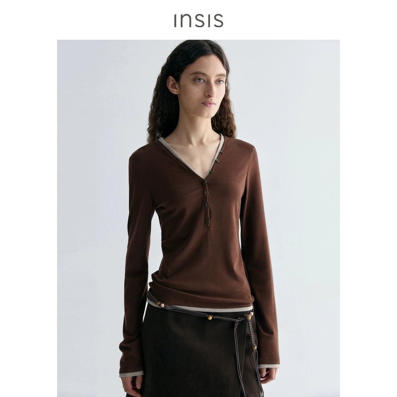 Tiitaa.com × Tiitaa: Long Sleeve Shirt with One Side Button Finish(Check Below Same Price With Tmall） runway look in Brown