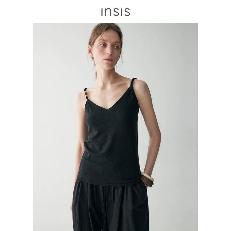 Tiitaa.com × Tiitaa: V - neck Twisted Knit Camisole(Check Below Same Price With Tmall） runway look in Black